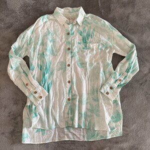 We The Free People Garden Tropics Oversized Button Down Shirt Linen SMALL